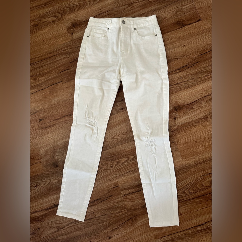 Harper White Distressed High Rise Jeans